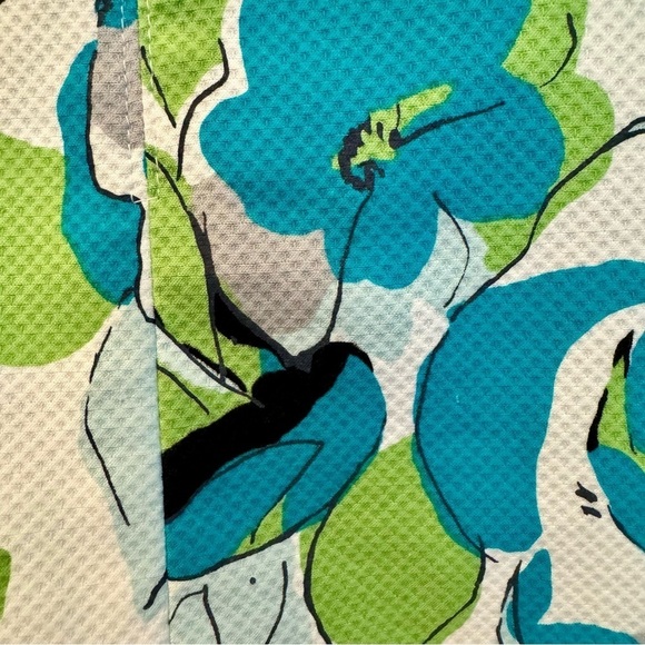 Amanda Smith Blue Green Floral on White A line Summer skirt 14 Knee length - Picture 3 of 7